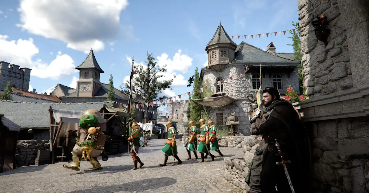 Crimson Desert-hoofdrolspeler Macduff kijkt uit over het uitgestrekte landschap van Pywel