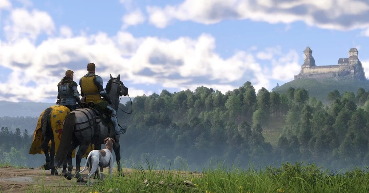 Henry kijkt uit over een middeleeuws landschap in Kingdom Come: Deliverance 2