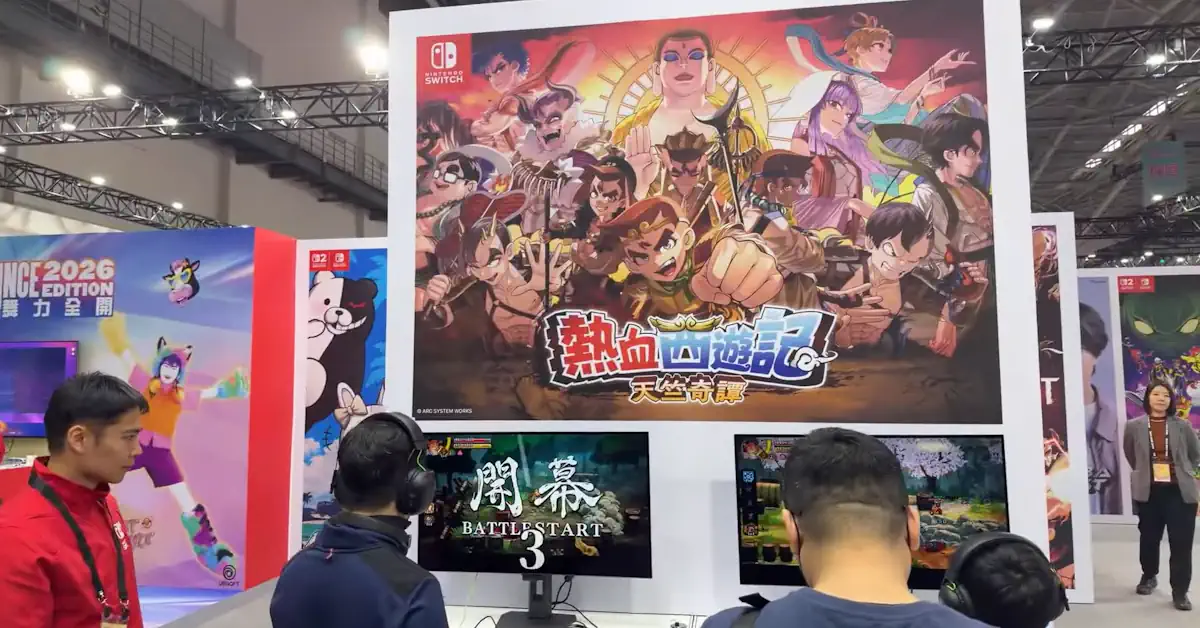 Kunio als Sun Wukong bereidt zich voor op een knokpartij in River City Saga: Journey to the West