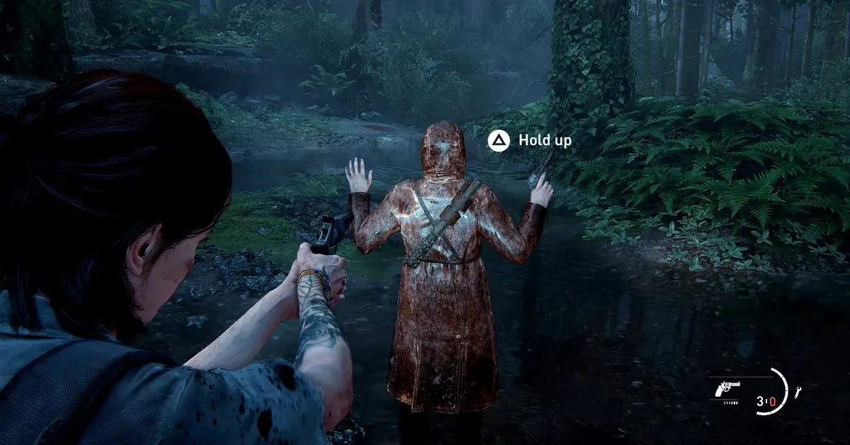 Ellie gebruikt stealth-tactieken in The Last of Us Part II