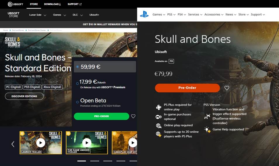 Skull & Bones prijs in Europa: PC vs PS5