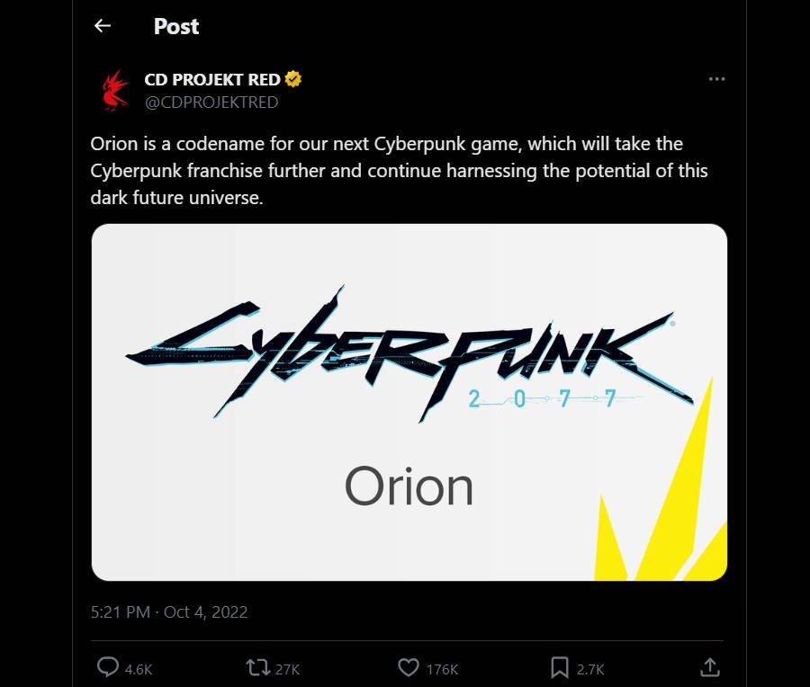 CD Projekt Red kondigt Project Orion aan, vervolg op Cyberpunk 2077