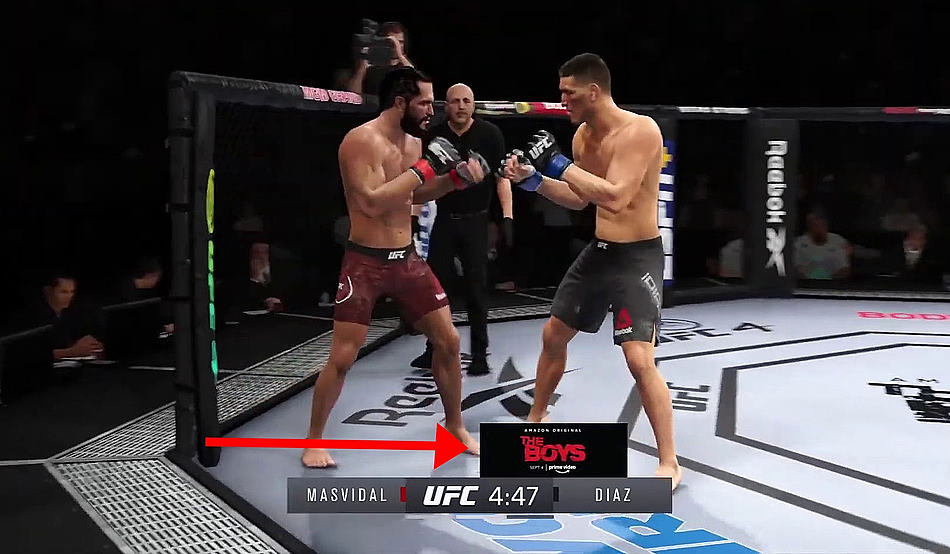 Voorbeeld van EA UFC4 met advertenties voor de Amazon-serie The Boys
